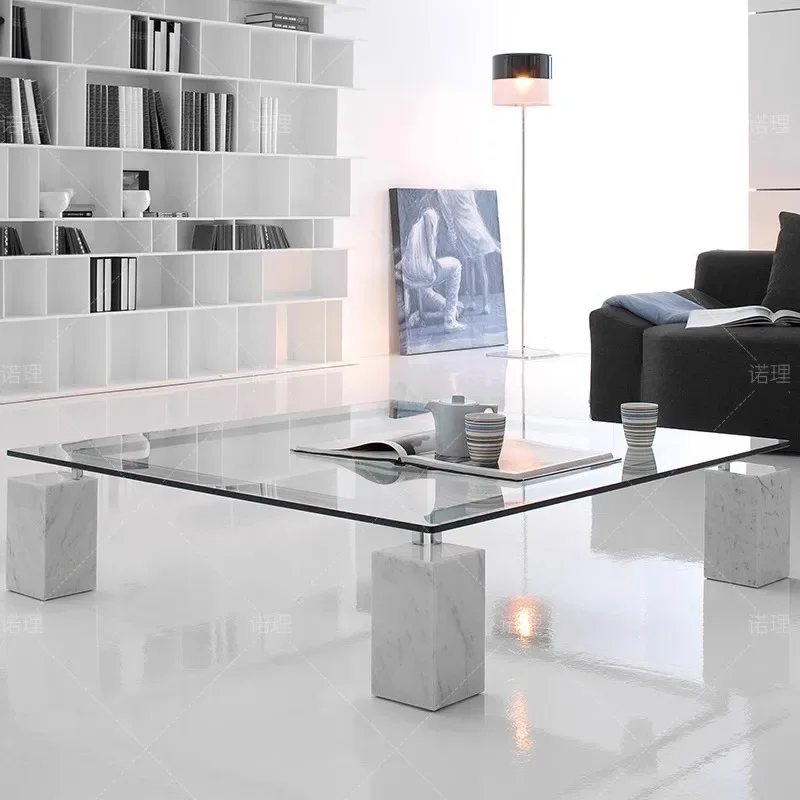 

zq1Marble Italian Style Living Room Home Cream Style Square High-end Glass Coffee Table