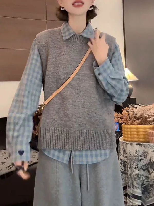 فضفاض محبوك تانك القمم شتاء جديد Sle الفني تنوعا جولة Ne Svel الأعلى للنساء تخفيف Sle الإنتاج الصيني