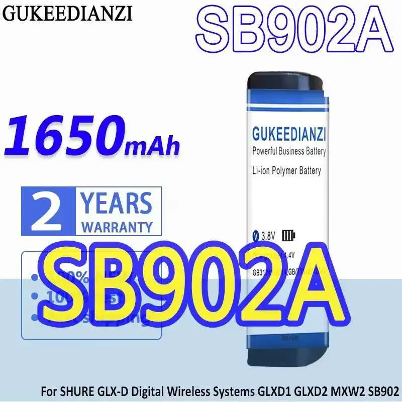 

Wireless Audio System Battery 1650Mah For Shure Glx-D Digital Systems Glxd 1 2 GLXD1 GLXD2 MXW2 SB902 SB902A