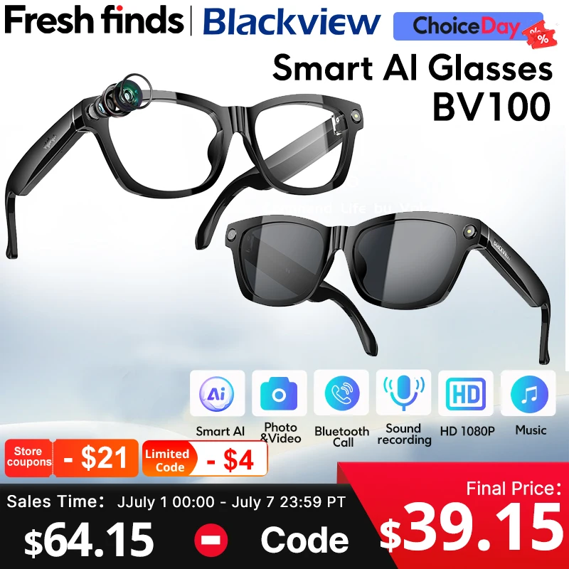 世界初公開】Blackview BV100 AIスマートグラス 800万画素 2K HDカメラ