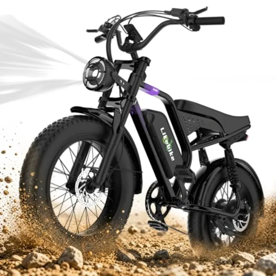 

Off-road mountain and beach cruiser e-bike for adults, aluminum alloy frame, matte black finish, 20 fat tire full suspension wi