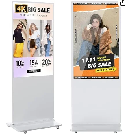MWE 65 Inch 4K Digitaal Signage Display Kiosk, Indoor Staande Reclamezuil, LCD Commerciële Display met Automatische Media Player, Android Systeem, HDMI/USB/WiFi