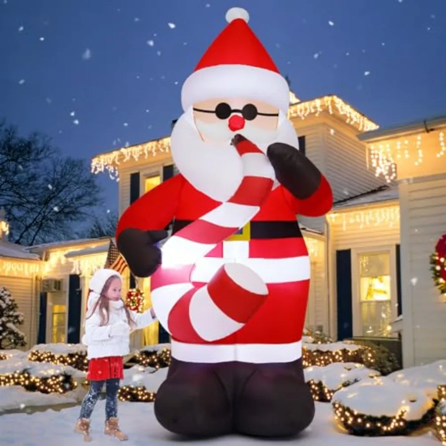 

Outdoor 8 FT inflatable Santa Claus playing saxophone with built-in LEDs, PVC material, red and white, weather-resistant for ya