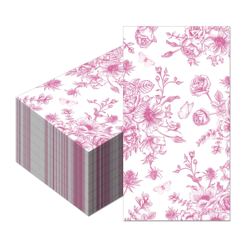 20pcs Floral Guest Napkins Pink Flower Disposable Paper Dinner Napkin Bathroom Hand Towels for Wedding Birthday Party Decoration