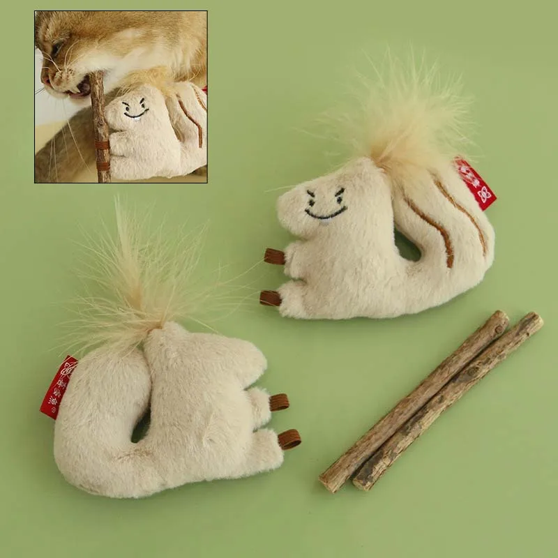 Cat Chew Toy Teasing Stick Teeth Grinding Dental Cleaning Kitten Toy Simulated Plush Squirrel Interactive Cat Toy