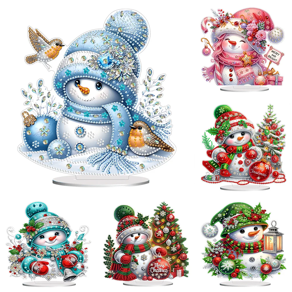 Christmas Snowman Diamond Painting Desktop Ornaments Kit 5D DIY Diamond Art Tabletop Decorations for Home Office Desktop Decor