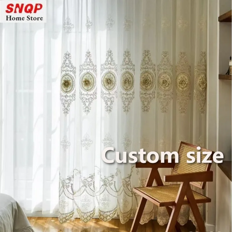 

Custom Size European Embroidered Window Screens Shine Luxury Curtains for Living Dining Room Bedroom Sheer Fashion White Tulle