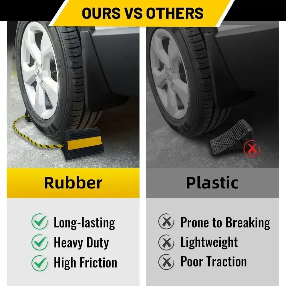 Wheel Chocks (2pair/4pack with Rope) for RV Trailer Camper Truck Car Aircraft, Versatile Heavy Duty Rubber Wheel Chocks Block wi view 6