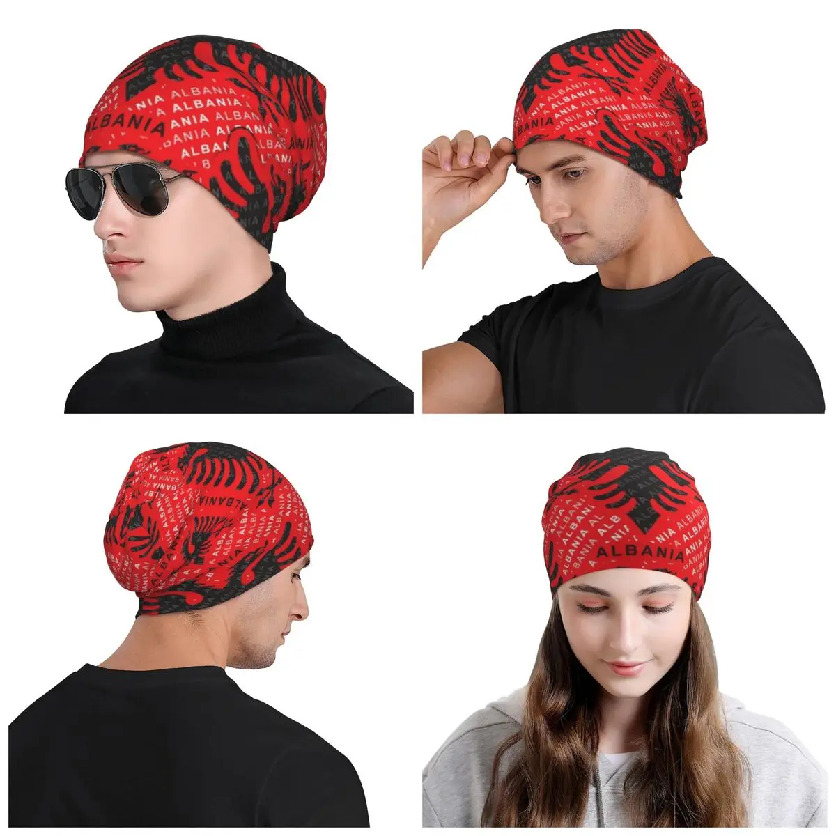 Albanian Flag Pattern Beanie Cap Unisex Winter Warm Bonnet Knitted Hats Fashion Albania Patriotic Skullies Beanies Hats For