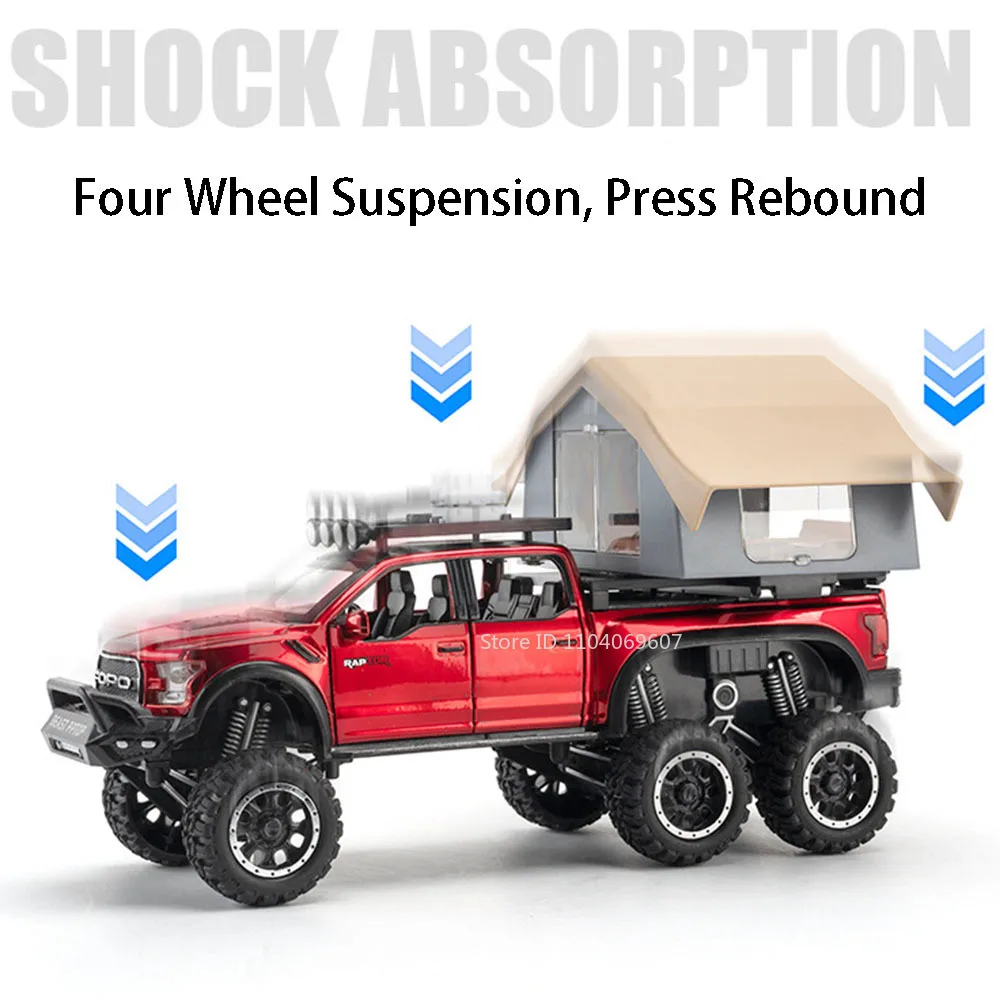 1:24 ラプター F150 おもちゃの車モデル合金ダイキャストキャンプ RV プルバックサウンドライト 5 ドアオープンオーナメント車両プレゼント子供用
