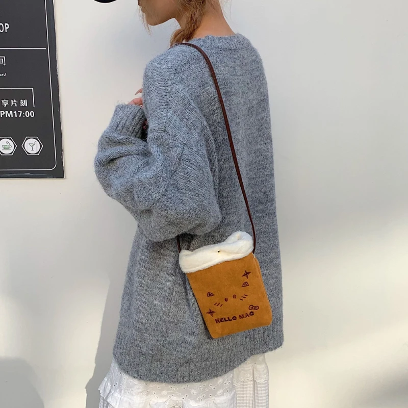 

Sweet New High-value Cute Suede Crossbody Plush Phone Bag Shoulder bag Mini Suede cat bag Cute Kitty Women's Shoulder Handbag