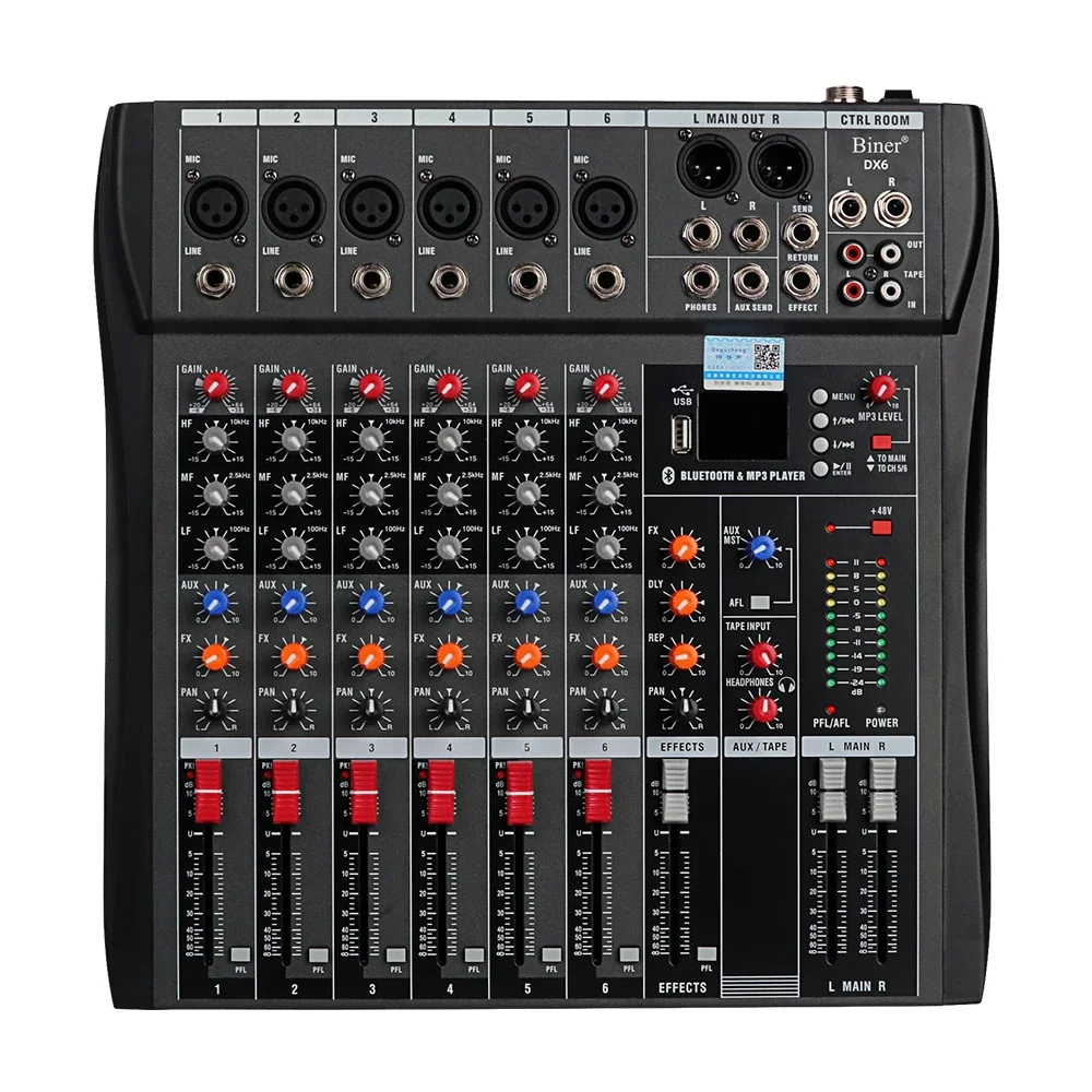 OEM DX6 Profesional 6 channel  Mixing Console 48V USB Audio Mixer For DJ Karaoke