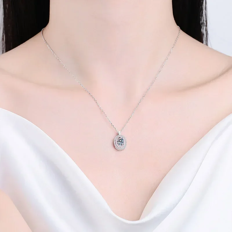 

Female gift Platinum Pt950 Necklace 1Ct Moissanite D color Diamond for Women Collarbone Chain luxury Egg shaped Pendant Jewelry