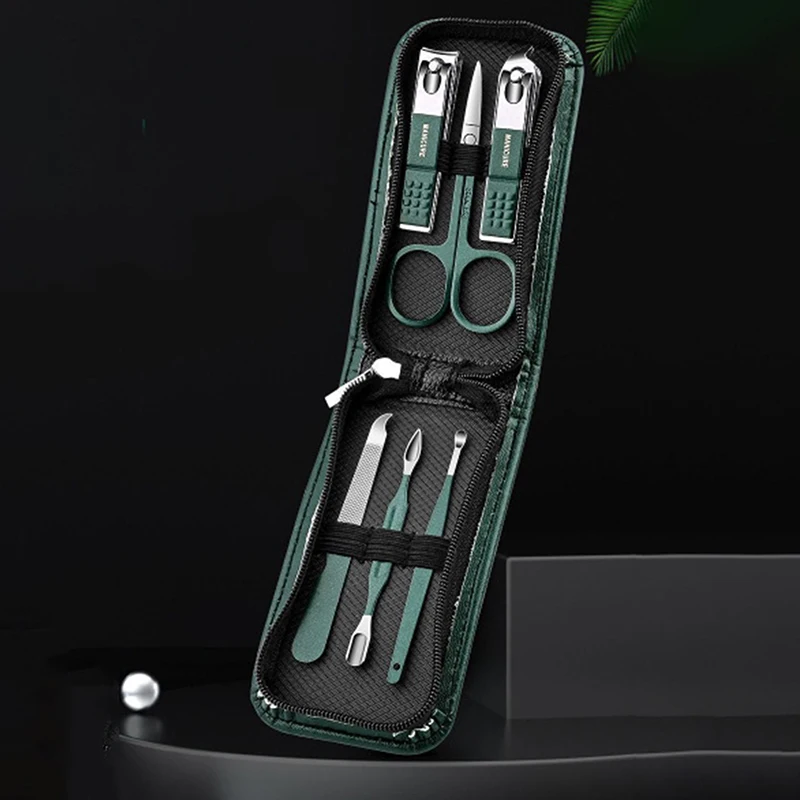 6 قطعة مجموعات مانيكير فاخرة المحمولة باديكير أطقم مشرق الأسود مسمار المقص مجموعة أدوات العناية الشخصية مقص حواجب #5