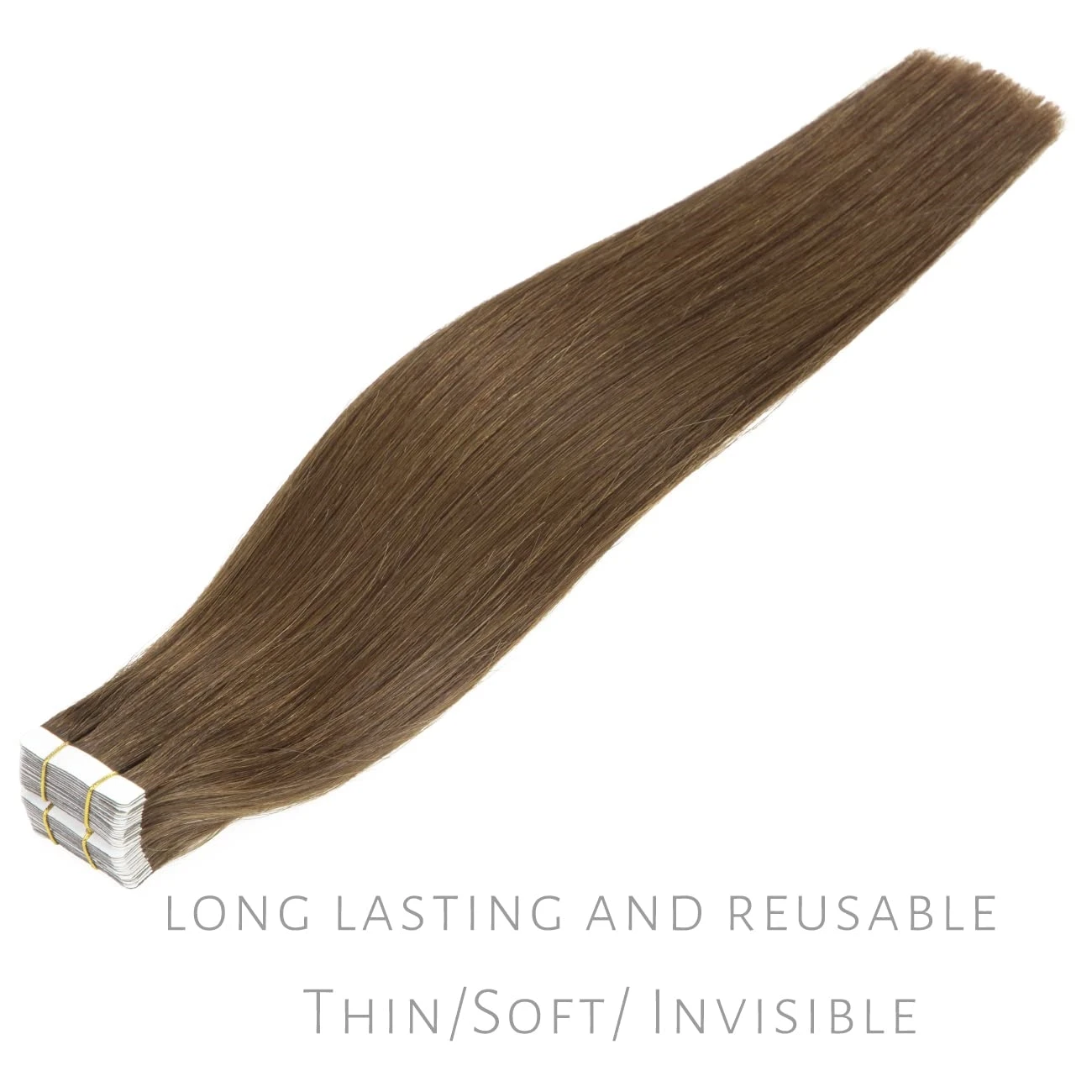 Ash Brown Straight Tape-In extensões de cabelo humano, 100% não transformados, trama da pele, cola adesiva para salão de beleza, #8