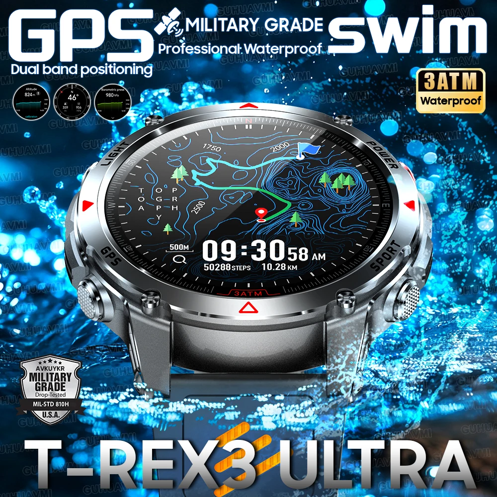 

2025 New Military Outdoors GPS Sports Smart Watch Men Built-in GPS Positioning Compass Altimeter 3ATM Fitness tracker Smartwatch