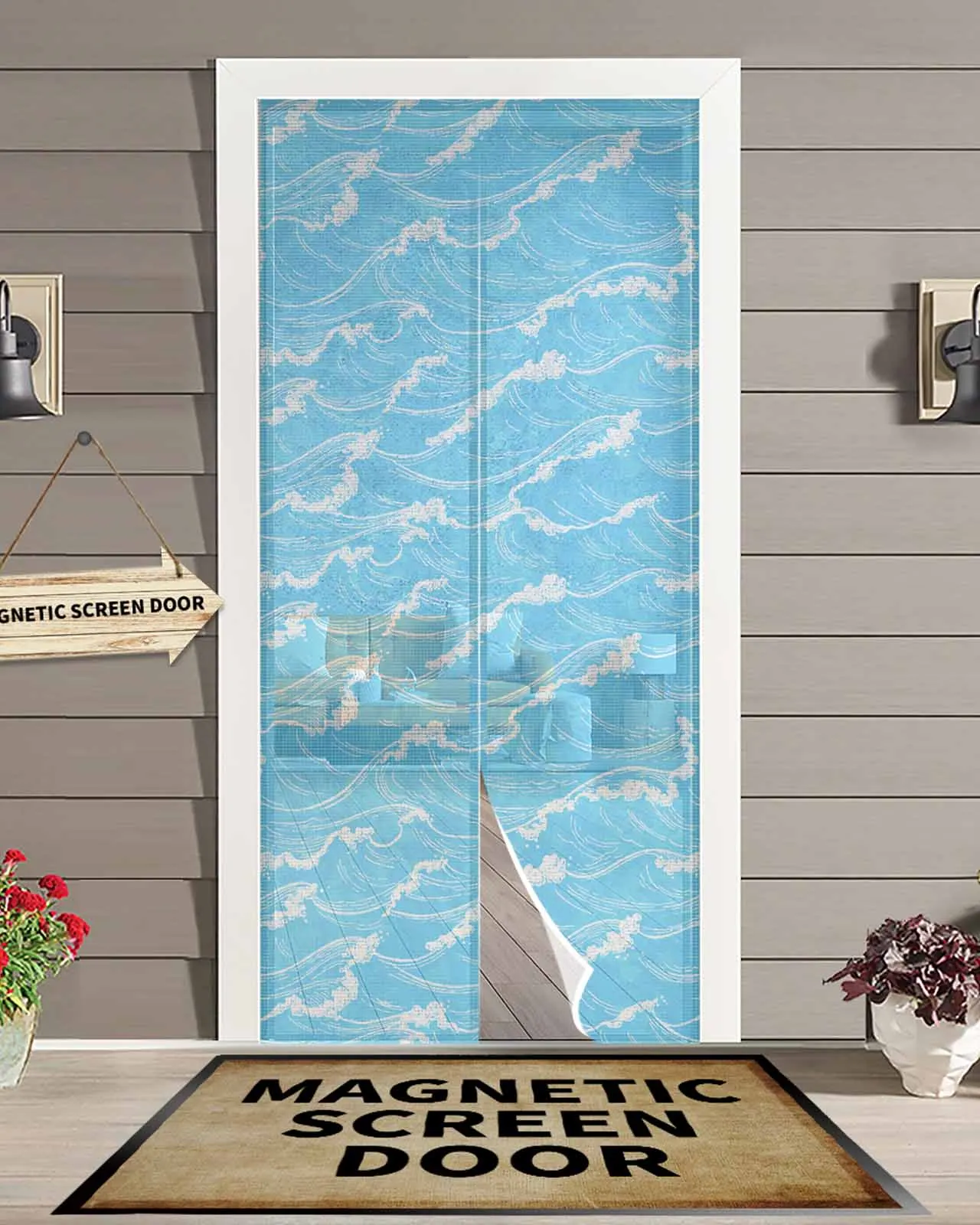 

Ocean Abstract Waves Summer Summer Magnetic Door Curtain Living Room Bedroom Home Anti-mosquito Screen Door Curtain