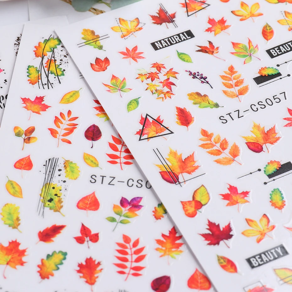 Cursori per foglie d'acero autunnali 3D per unghie Adesivi per unghie autoadesivi con lettere geometriche Foglia autunnale Splendidi ornamenti per unghie Fornitore