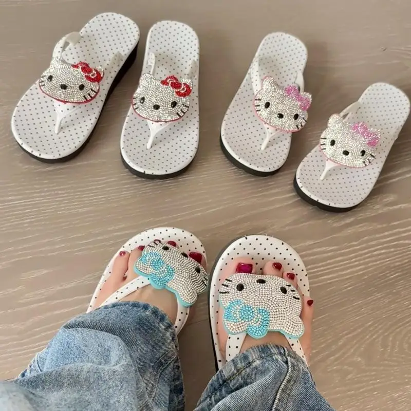 

Sanrio Y2K Hello Kitty Kawaii Flip-Flops Summer Cartoon Children Girl Slippers Light Weight Outdoor Seaside Beach Shoes Fashion