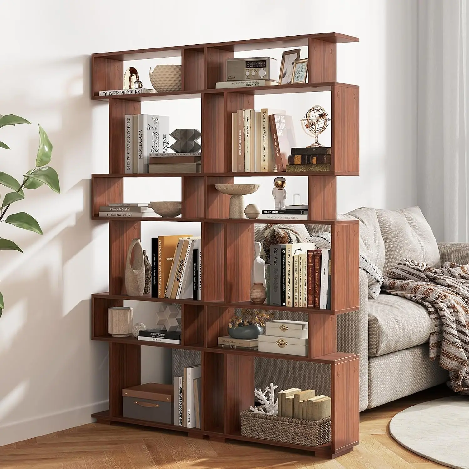 6 Tier S Shaped Bookshelf Geometric Wood Display Shelf 64