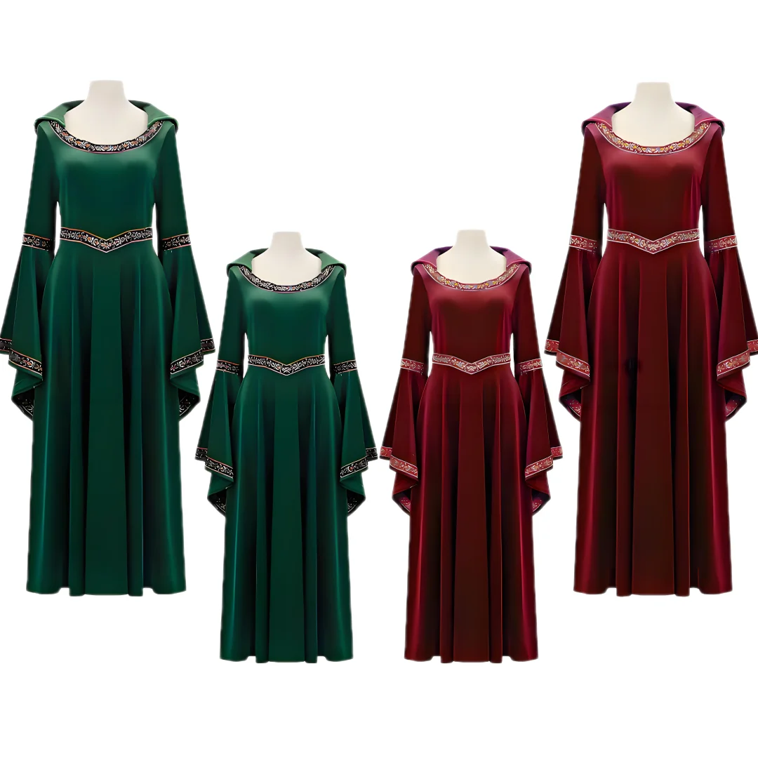 

Medieval Retro Gothic Hoodie Witch Long Dress Women Halloween Victorian Vampire Wizard Devil Cosplay Party Costume