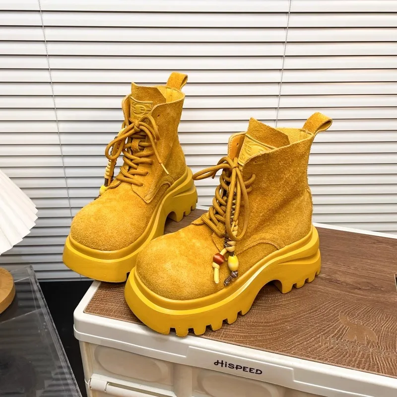 Matte Soft Leather Thick Soled Boots for Women,2025 Autumn New Fashion Women Boots,Ankle Boots Lace Up Round Toe Boots for Women