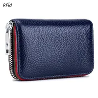 New Arrival RFID Genuine Leather Small Zipper Mini Card Wallet Women Coin Purse Pocket Female Business Card Holder For Man