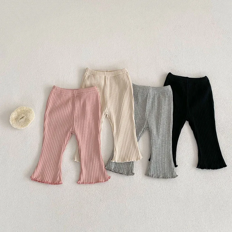 MILANCEL 2023 Spring New Baby Clothes Toddler Flare Pants Solid Infant Girls Trousers