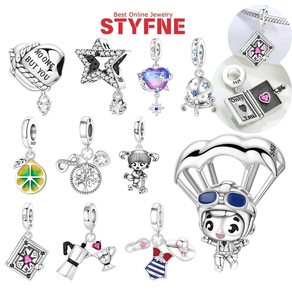 Silver-Plated Star Snowflake Dangle Charms Beads Fit Original Bracelets Bag Keychain Charms Beads Pendant Diy Women Jewelry Gift