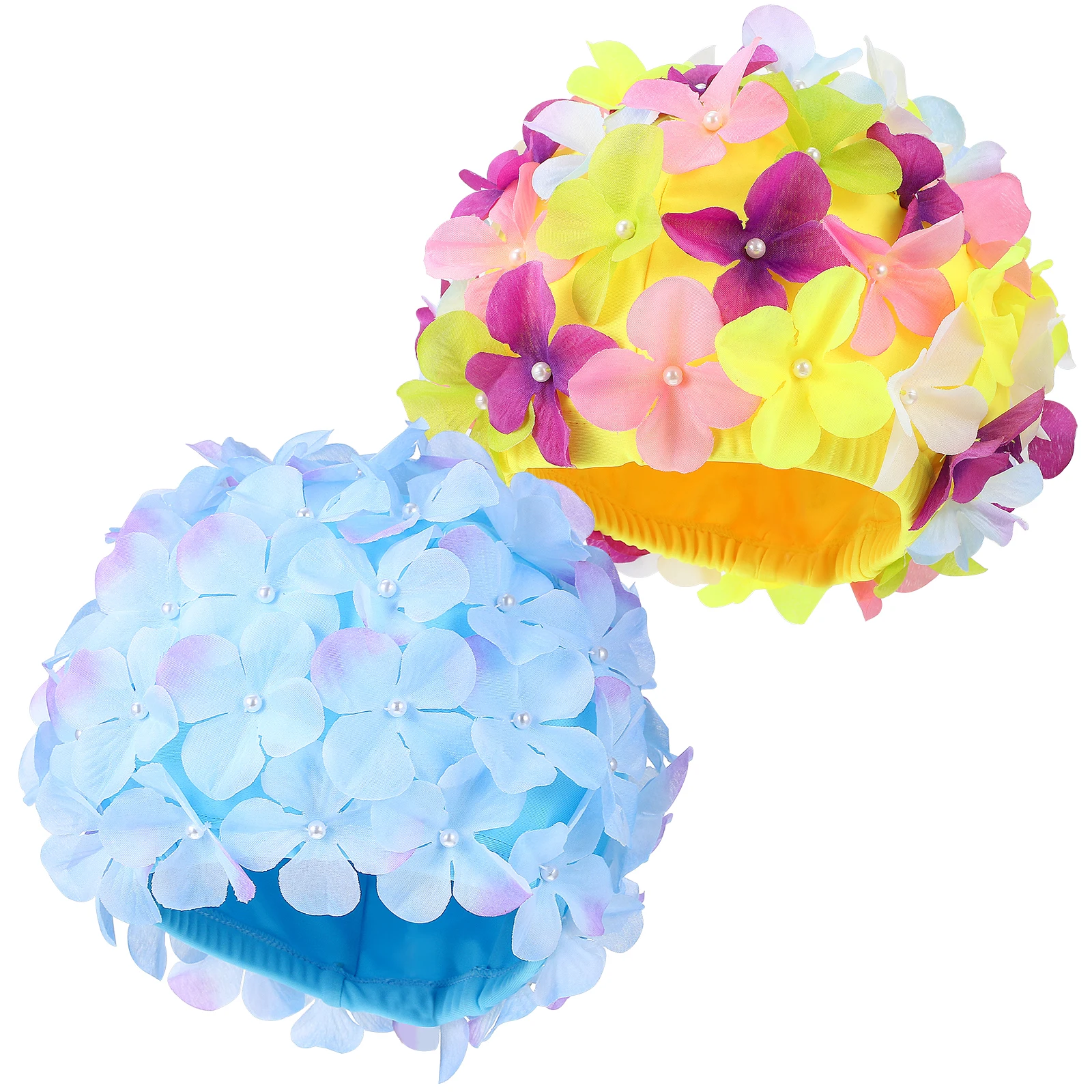 

2 pcs 3D Cap for Women Swimming Hat Stretchy Non-slip Bathing Pool Hat Suitable Long Short Hair Swimmers Cap Swimmers