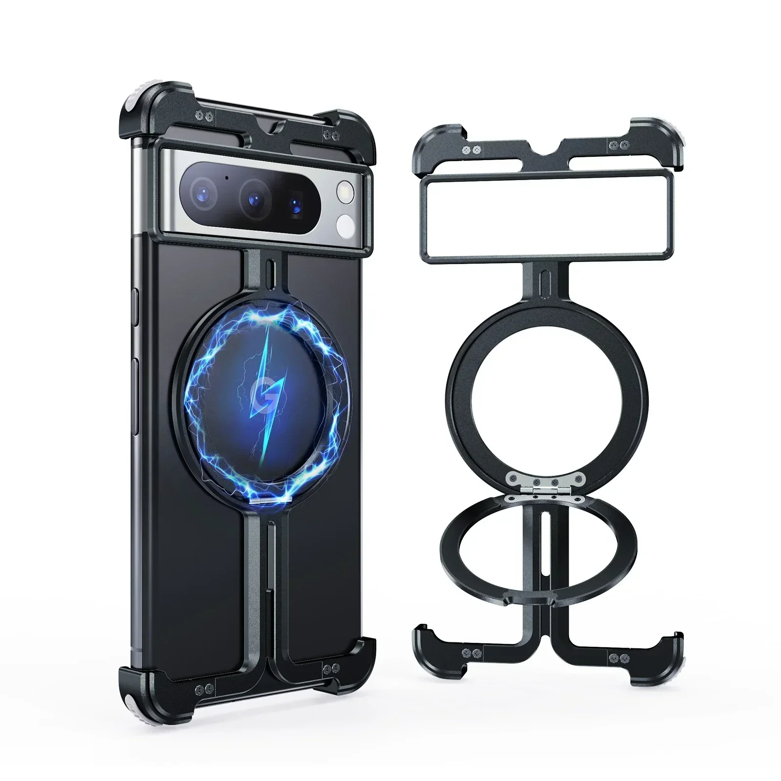 

Eary for Google Pixel 8 Pro Frameless Case with Magsafe Kickstand Magnetic Stand Military Protection Bumper for Pixel 8 Cover