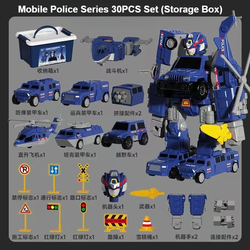 Forze magnetiche deformate per auto robot da costruzione assemblaggio giocattolo città auto della polizia assemblaggio meccanico giocattolo ragazzo set di giocattoli per auto meccanica