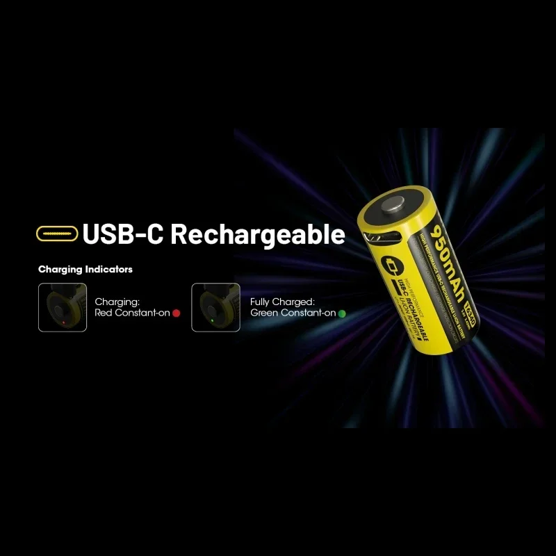 NITECORE NL169R 950mAh 3.6V RCR123A High Performance Battery USB-C 16340 Battery