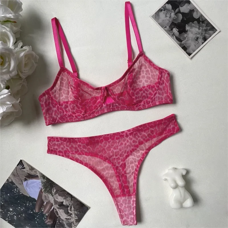 Conjunto de sujetador Lencería con estampado de leopardo Sujetador francés de malla ultrafina 18 ropa interior de mujer elegante Ropa de fantasía lencería push up sexy xxx