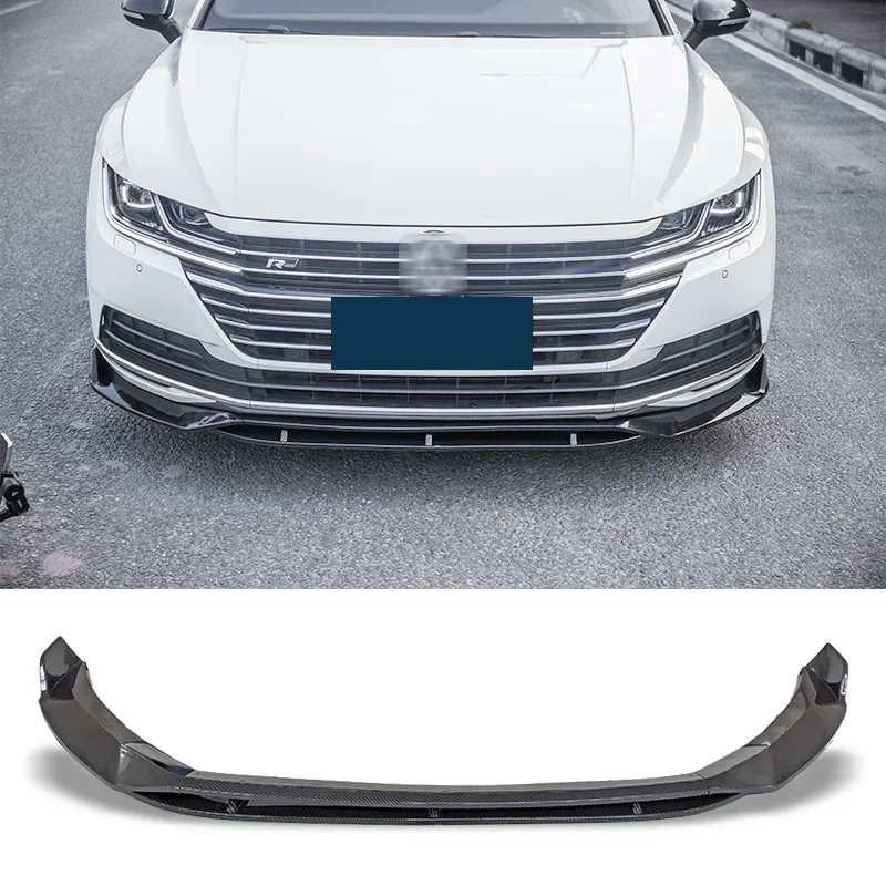 New！ Front Bumper Spoiler Protector Plate Lip Body Kit For Volkswagen ARTEON CC 2019 2020 Carbon Surface Decorative Strip Chin S