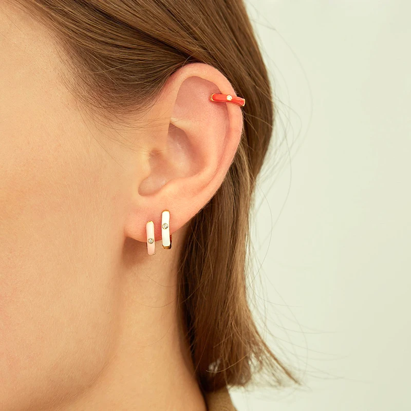 925 Sterling Silver Ear Needle Bohemia White Enamel Hoop Earrings For Women Heart Pendant Earrings Fashion Party Jewelry Gifts