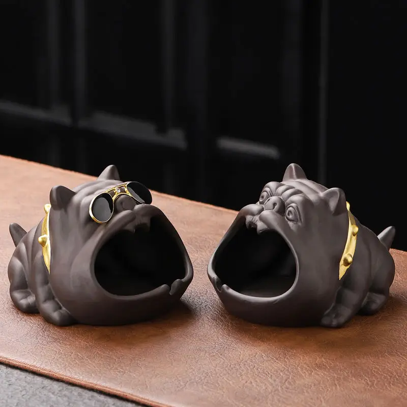 Creative Purple Sand Animal Dog Ceramic Ashtray Table Ornament Modern Abstract Big Mouth Dog Ashtray Interior Decoration Gift