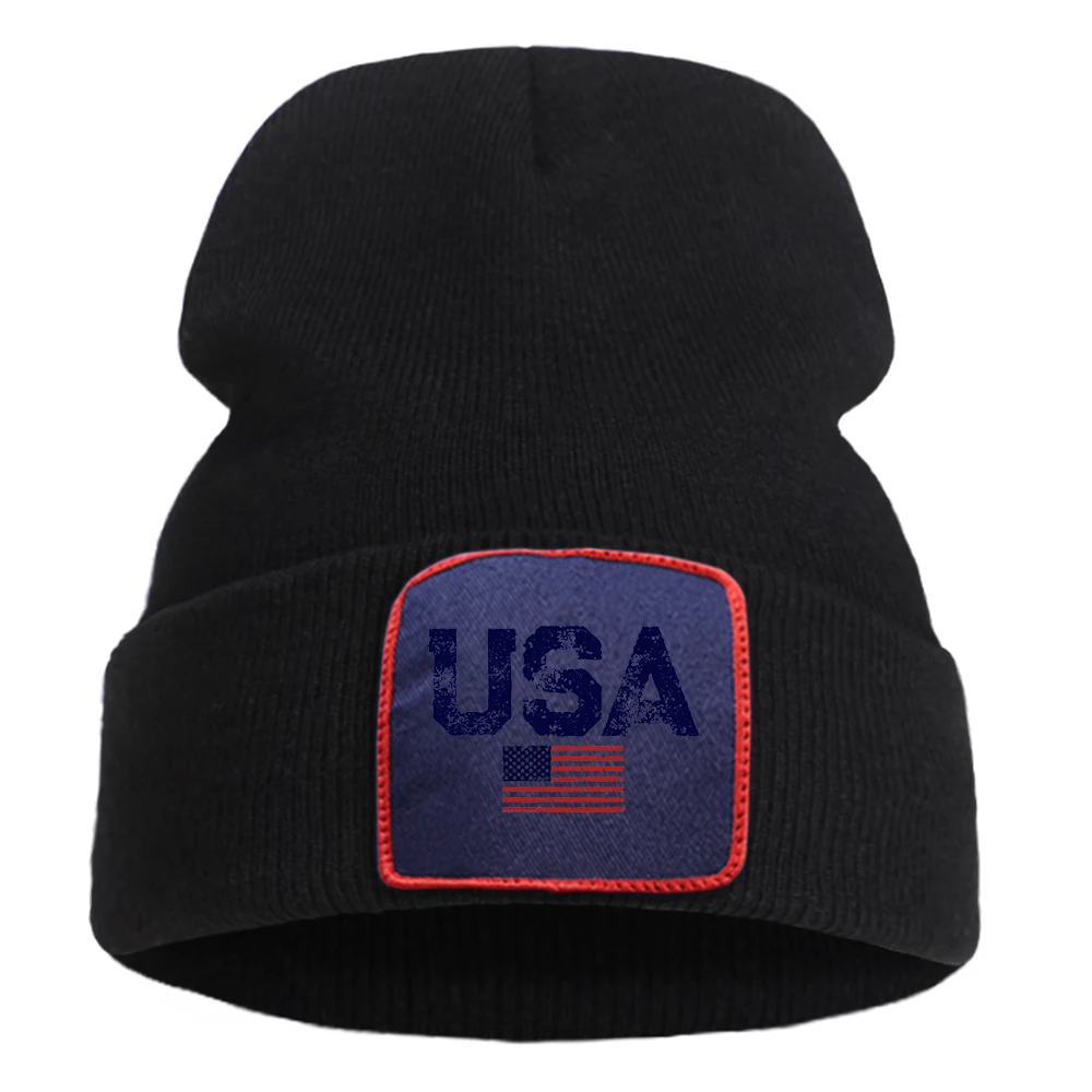 Usa Letters American Flag Stars And Stripes Prints Mens Hat Vintage Hip Hop Knitted Caps Street Fashion Balaclava Female Bonnet