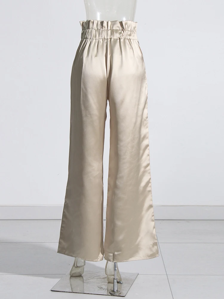 TWOTWINSTYLE Hit Color Casual Wide Leg Pants For Women High Waist Patchwork Folds Loose Full Length Trousers Female Fashion New