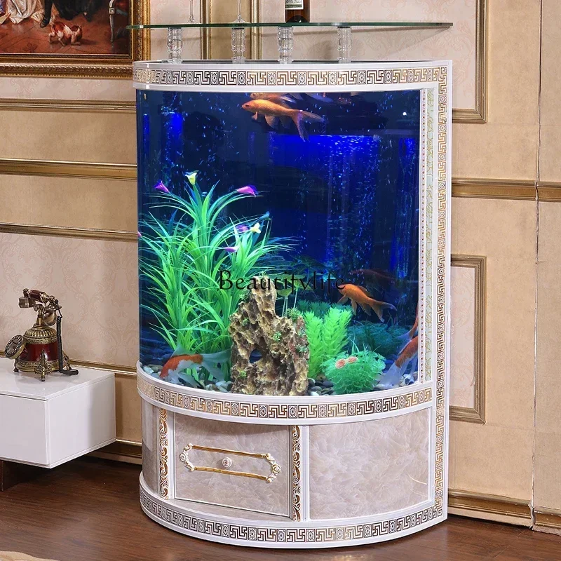 

LD33One-Click Drainage European Fish Tank Living Room Floor Semicircle Bar Counter Medium Household Glass Aquarium