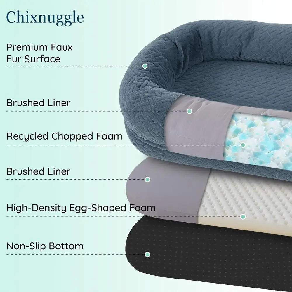 سرير كلب فاخر من الفرو الصناعي باللون الأزرق الرمادي مع مقبض، 72 × 40 × 10، للبالغين