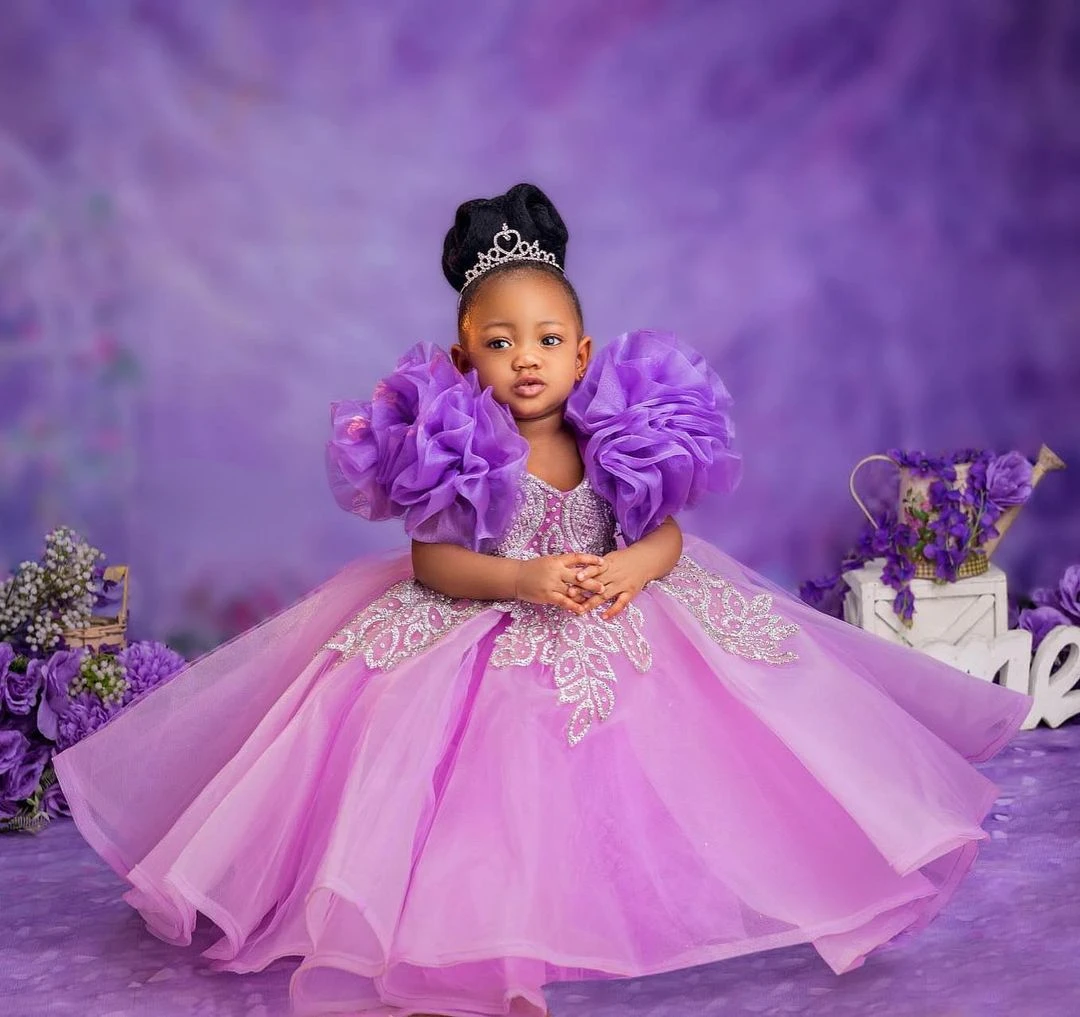 Lindo vestido de menina flor roxo elegante glitter lantejoulas decoração tule renda princesa bola aniversário primeira comunhão vestidos