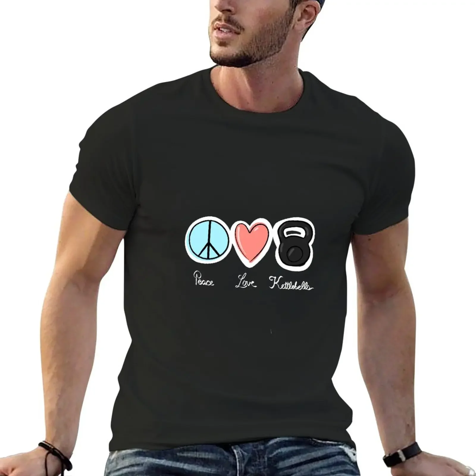 

Peace Love kettlebells T-Shirt hippie clothes black t shirt blank t shirts mens graphic t-shirts anime