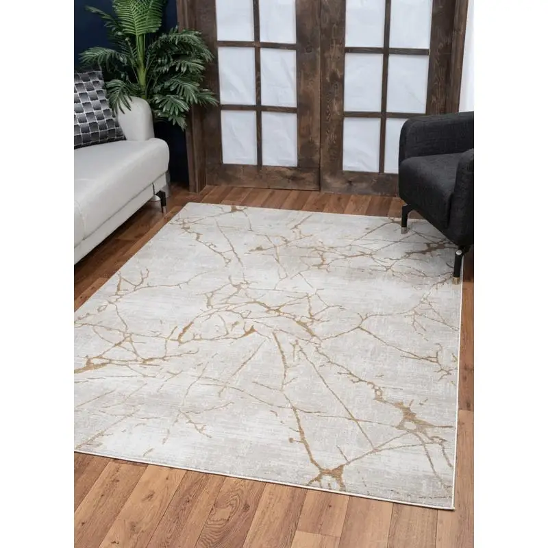 

GC_CNC6004 Gold 5'3" x 7'3" Area Rug - Elegant Design for Modern Spaces, Soft Texture, Perfect for Living Room or Bedroom Decor