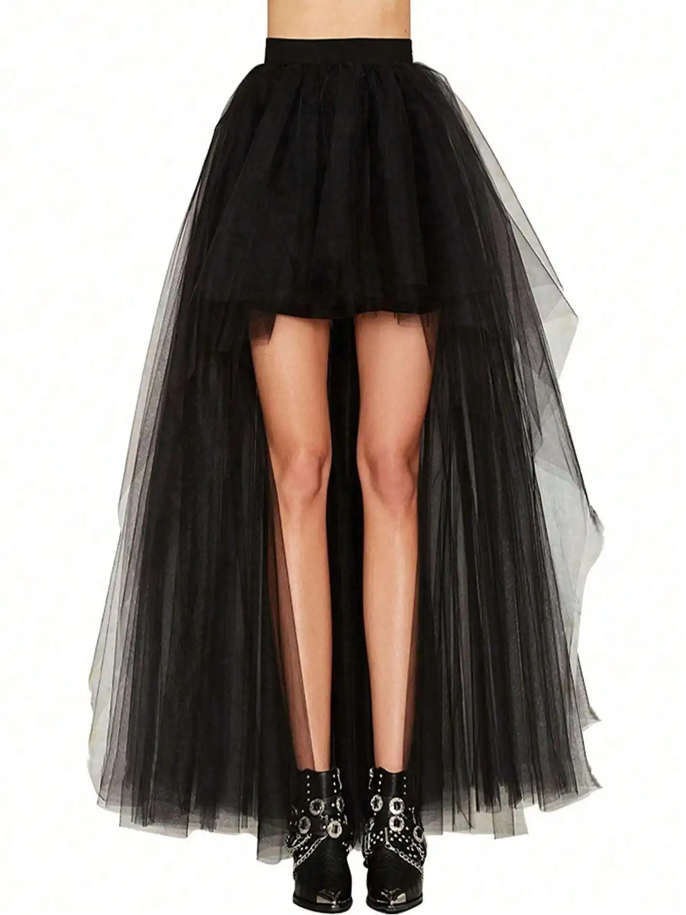 Women's Colorful Stylish Asymmetrical Tulle Skirt, Europe And America Design, Sexy Hem, Suitable For Daily Wear And Stage Perfo image 4