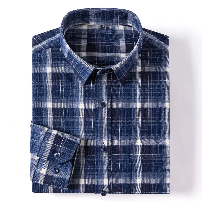 100% Cotton Men's Shirt Fashion Flannel Plaid Shirts Long Sleeve Casual Shirts Soft Standard-Fit Blouse Shirt Male Clothing