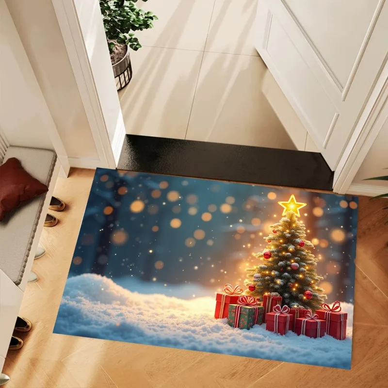

RAKKS Christmas Christmas Tree Snow Night Crystal Velvet Decorative Carpet Door Mat Bathroom Small Floor Bedroom Small Carpet