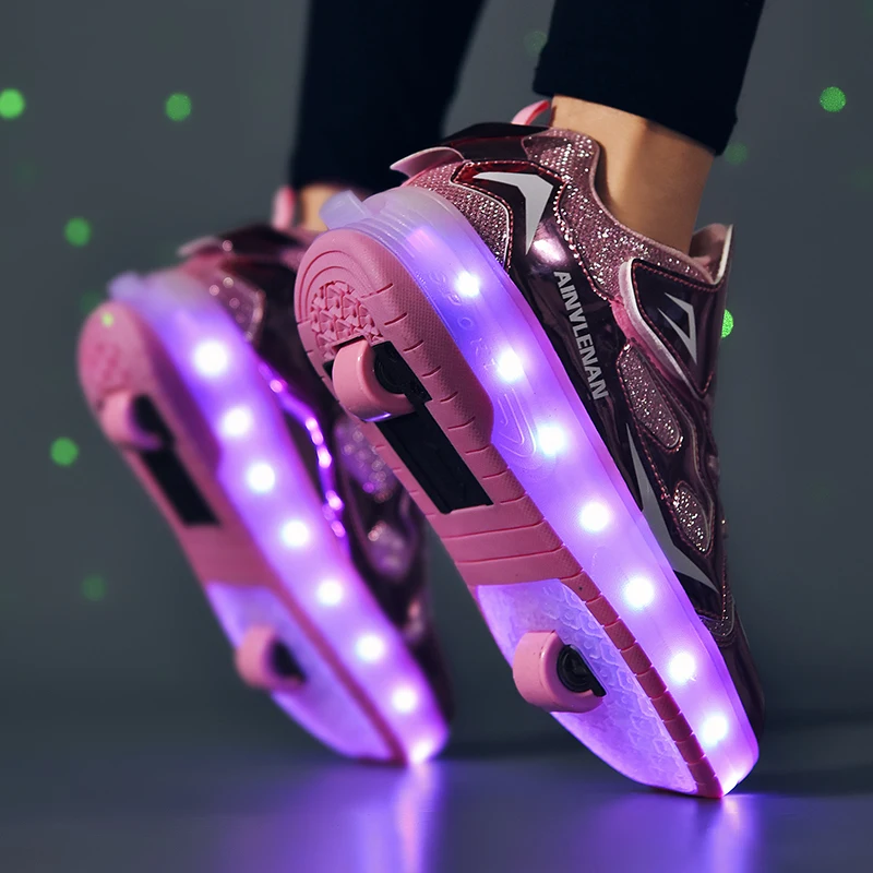 Youth New Roller Shoes High Quality Outdoor Walking USB Charging Boys Girls LED Lights Casual With 2 Wheels Flashing Skate Shoes