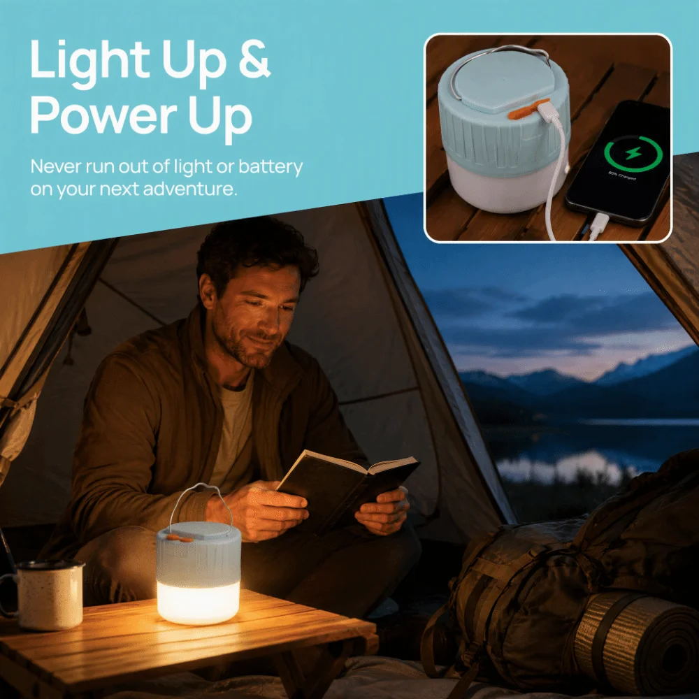 PC Solar Camping Light Solar Powered Aluminum Alloy Camping Lantern Energy Saving USB Rechargeable Emergency Light