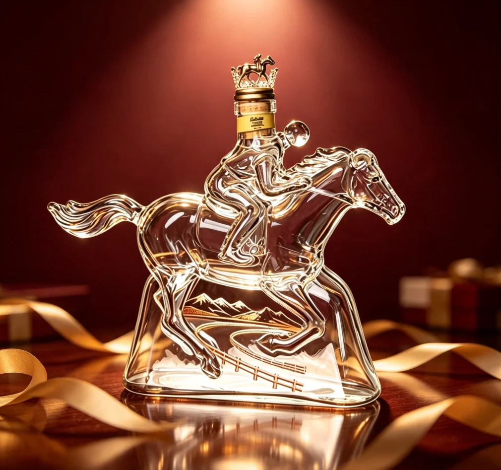 Horse Sculpture Liquor Decanter High Borosilicate Glass Wine Carafe for Whiskey Bourbon Red Wine Bar Display Bottle